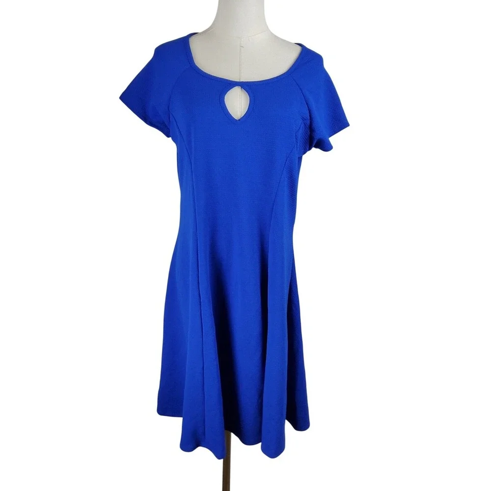 24seven Comfort Apparel Dress Womens Plus 1X Blue Keyhole A-Line‎ Fit Flare NWT